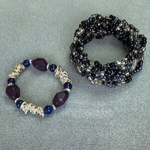 FINAL SALE PRICE Navy & Silver + Aurora Borealis 2 Bracelet Lot